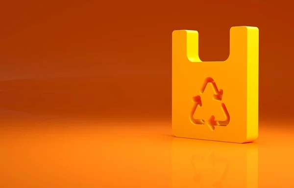 Gele Papieren Boodschappentas Met Recycle Icoon Geïsoleerd Oranje Achtergrond Zak — Stockfoto
