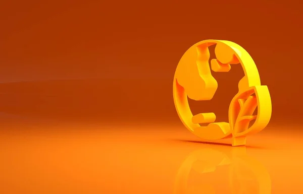 Желтый Земной Шар Иконка Листа Изолированы Оранжевом Фоне Знак Мира — стоковое фото