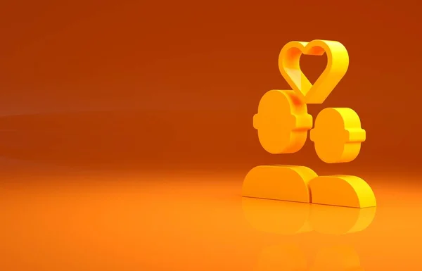 黄色の恋人カップルアイコンオレンジの背景に隔離された ハッピーバレンタインデー 最小限の概念 3Dイラスト3Dレンダリング — ストック写真
