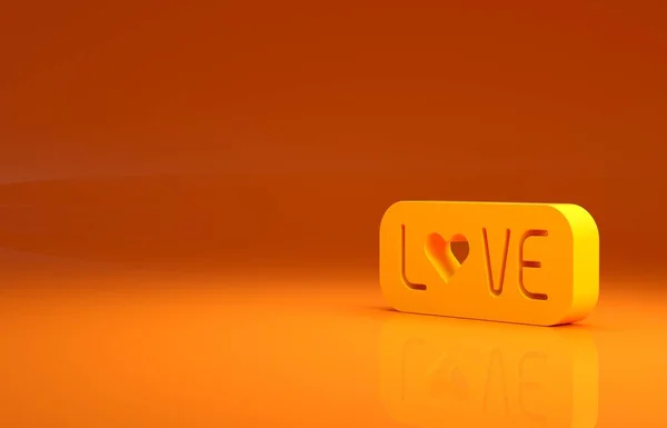 Gelbes Love Textsymbol Isoliert Auf Orangefarbenem Hintergrund Valentinstag Grußkarte Vorlage — Stockfoto
