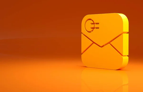 黄色的信封 有情人节心脏图标 在橙色背景上孤立 爱的信息信上的爱情和浪漫最低纲领的概念 3D渲染3D插图 — 图库照片