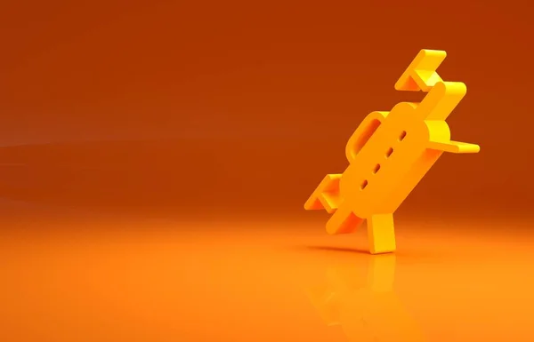 黄色的无人机图标在橙色背景下被隔离 带视频和照相相机符号的四合彩机 最低纲领的概念 3D渲染3D插图 — 图库照片