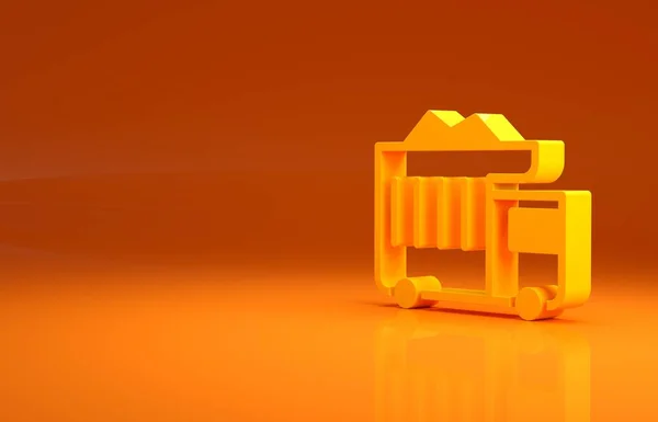 黄色大型工业矿山垃圾车图标孤立在橙色背景 最低纲领的概念 3D渲染3D插图 — 图库照片