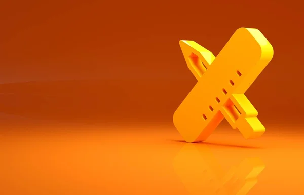 Giallo Righello Incrociato Icona Matita Isolato Sfondo Arancione Simbolo Dritto — Foto Stock