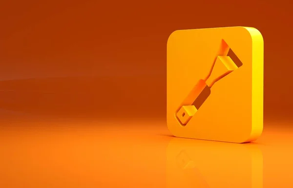 オレンジの背景に黄色のペイントブラシアイコンを隔離 発掘中の芸術家や考古学者やクリーニングのために 最小限の概念 3Dイラスト3Dレンダリング — ストック写真
