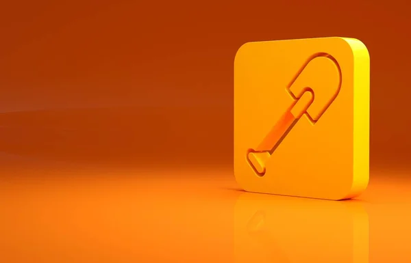 黄色的Shovel图标孤立在橙色背景上 园艺工具 耕作的工具 最低纲领的概念 3D渲染3D插图 — 图库照片