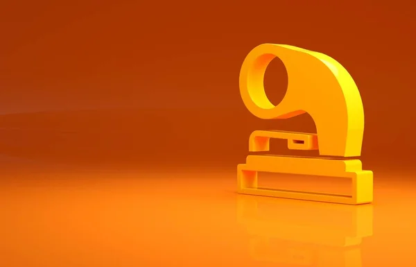 黄色的旧留声机图标孤立在橙色背景 最低纲领的概念 3D渲染3D插图 — 图库照片