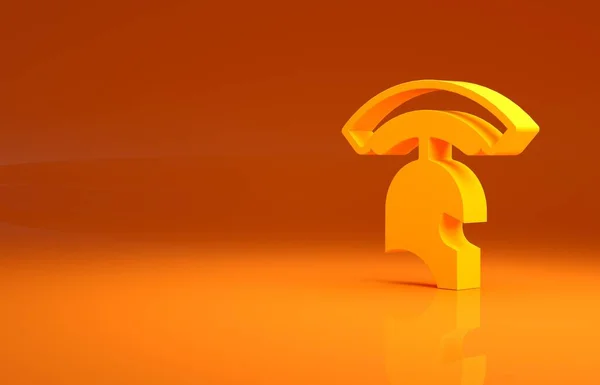 Yellow Roman army helmet icon isolated on orange background. Minimalism concept. 3d illustration 3D render.