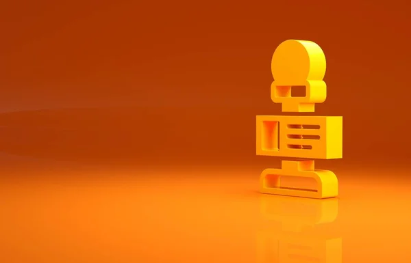黄色のマイクアイコンはオレンジの背景に隔離されました 無線マイクで スピーカーサイン 最小限の概念 3Dイラスト3Dレンダリング — ストック写真
