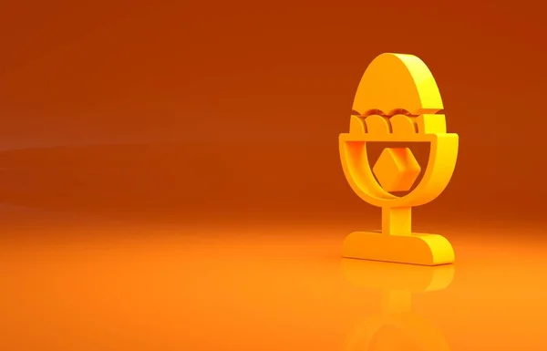 黄色の鶏の卵は オレンジの背景に隔離されたスタンドアイコン上 最小限の概念 3Dイラスト3Dレンダリング — ストック写真