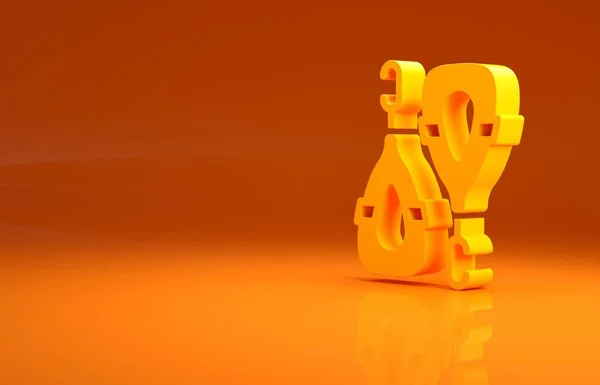 オレンジの背景に黄色のイヤリングのアイコンを隔離 ジュエリーアクセサリー 最小限の概念 3Dイラスト3Dレンダリング — ストック写真
