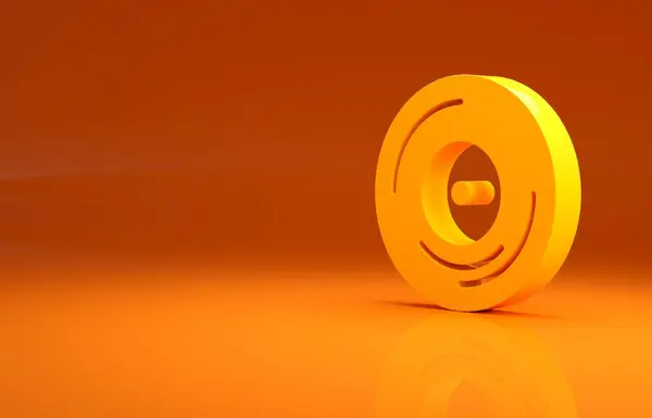 옐로우 디스크 아이콘은 오렌지 배경에 분리되어 미니멀리즘의 개념입니다 렌더링 — 스톡 사진