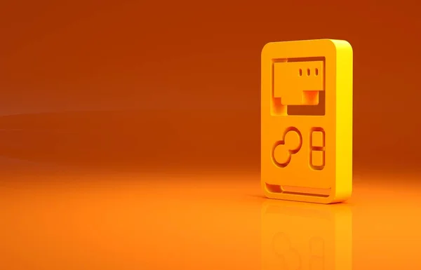 Gelbes Symbol Für Tragbare Videospielkonsole Isoliert Auf Orangefarbenem Hintergrund Handheld — Stockfoto