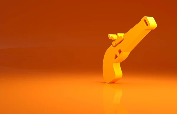 Желтый Значок Винтажного Пистолета Выделен Оранжевом Фоне Древнее Оружие Концепция — стоковое фото