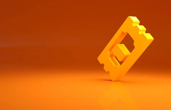 Gelbes Kinokarten Symbol Auf Orangefarbenem Hintergrund Minimalismus Konzept Illustration Renderer — Stockfoto