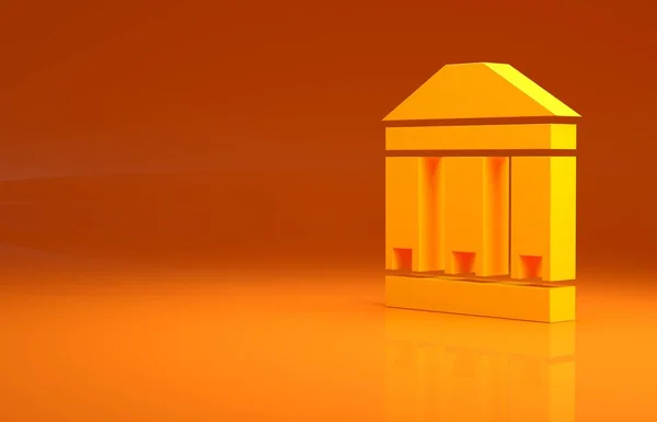 Icona Dell Edificio Del Museo Giallo Isolata Sfondo Arancione Concetto — Foto Stock