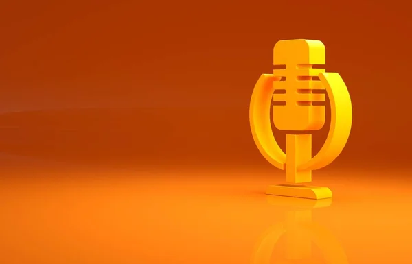 黄色麦克风图标孤立在橙色背景 在空气无线电麦克风上 主讲人签名最低纲领的概念 3D渲染3D插图 — 图库照片