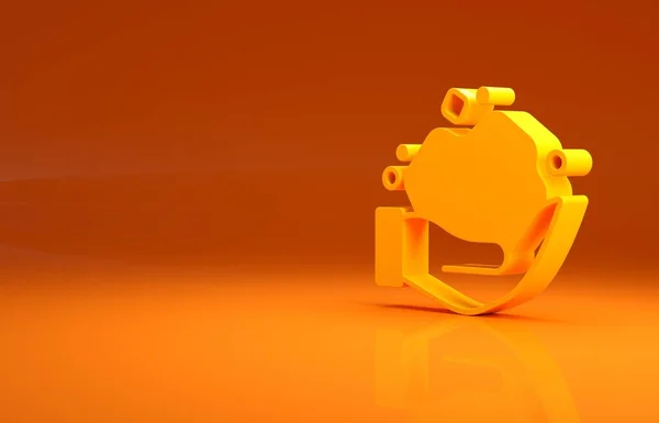 オレンジの背景に分離されたイエローゴールドのナゲットアイコン 鉱物岩 最小限の概念 3Dイラスト3Dレンダリング — ストック写真