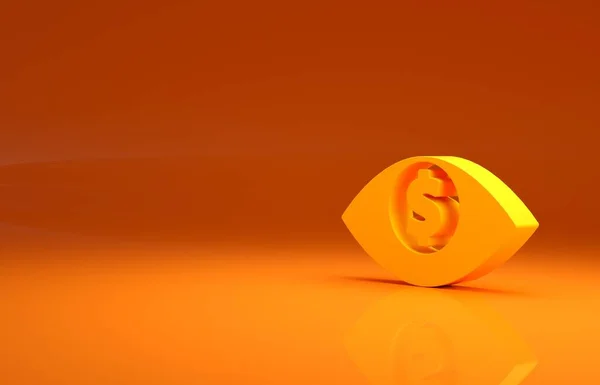 Yellow Eye with dollar icon isolated on orange background. Minimalism concept. 3d illustration 3D render.