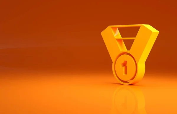 Žlutá Zlatá Medaile Ikona Izolované Oranžovém Pozadí Symbol Vítěze Minimalismus — Stock fotografie