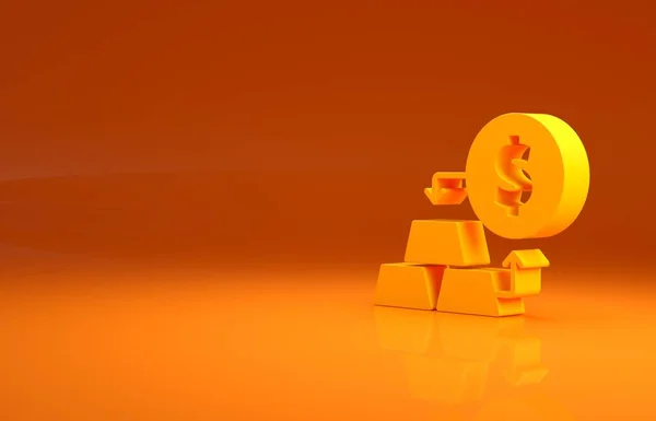 Geel Goud Wisselgeld Pictogram Geïsoleerd Oranje Achtergrond Geldwisselaar Minimalisme Concept — Stockfoto