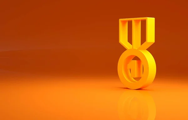 Gelbe Goldmedaille Auf Orangefarbenem Hintergrund Siegersymbol Minimalismus Konzept Illustration Renderer — Stockfoto