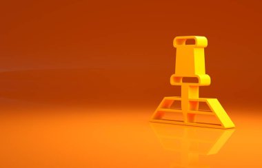 Turuncu arkaplanda konum belirleyici simgesi olan sarı katlı harita. Minimalizm kavramı. 3d illüstrasyon 3d canlandırma.