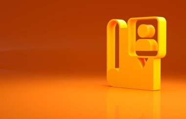 Turuncu arkaplanda konum belirleyici simgesi olan sarı katlı harita. Minimalizm kavramı. 3d illüstrasyon 3d canlandırma.