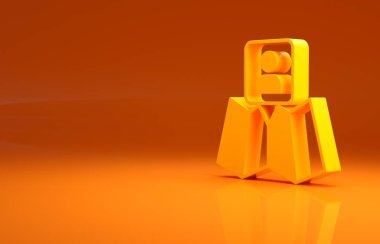 Turuncu arkaplanda konum belirleyici simgesi olan sarı katlı harita. Minimalizm kavramı. 3d illüstrasyon 3d canlandırma.