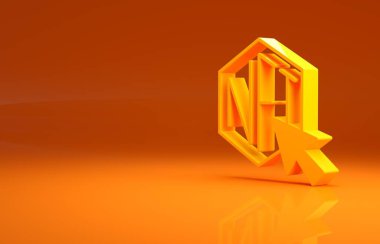 Sarı NFT dijital kripto resim ikonu turuncu arka planda izole edildi. Para iadesi olmayan jeton. Minimalizm kavramı. 3d illüstrasyon 3B canlandırma.