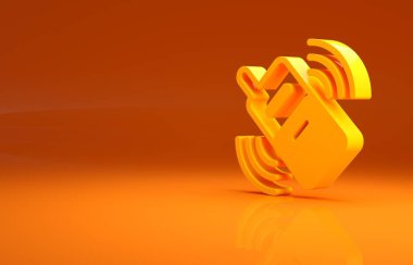 Sarı Akıllı Telefon, turuncu arka planda izole edilmiş bir cep telefonu simgesi. Minimalizm kavramı. 3d illüstrasyon 3B canlandırma.