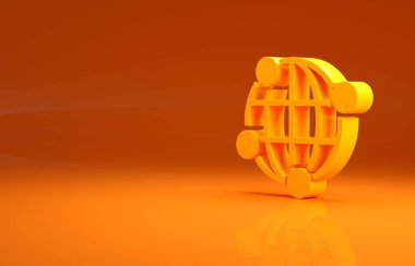 Sarı Küresel teknoloji ya da sosyal ağ simgesi turuncu arka planda izole edildi. Minimalizm kavramı. 3d illüstrasyon 3B canlandırma.
