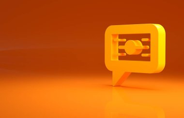 Sarı Yığınlar kağıt para para ikonu turuncu arka planda izole. Para desteleri. Para birimi. Minimalizm kavramı. 3d illüstrasyon 3B canlandırma.