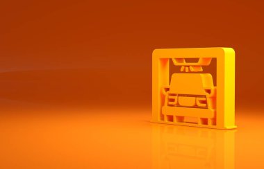 Sarı araba yıkama ikonu turuncu arka planda izole edilmiş. Araba yıkama ve su bulutu ikonu. Minimalizm kavramı. 3d illüstrasyon 3B canlandırma.