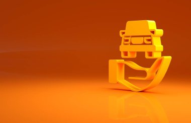 Sarı Otomobil Servisi otomotiv kontrol simgesi turuncu arkaplanda izole edildi. Araba servisi. Minimalizm kavramı. 3d illüstrasyon 3B canlandırma.