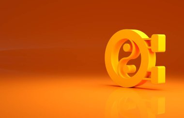 Sarı Yin Yang armoni sembolü ve turuncu arkaplanda izole edilmiş denge simgesi. Minimalizm kavramı. 3d illüstrasyon 3B canlandırma.