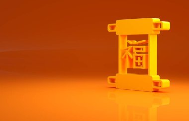 Sarı Çin Yeni Yıl ikonu turuncu arka planda izole edildi. Minimalizm kavramı. 3d illüstrasyon 3B canlandırma.
