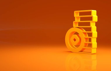Sarı Çin Yuan para birimi sembolü turuncu arka planda izole edilmiş. Bozuk para. Bankacılık işareti. Para sembolü. Minimalizm kavramı. 3d illüstrasyon 3B canlandırma.