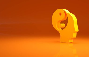 Sarı Yin Yang armoni sembolü ve turuncu arkaplanda izole edilmiş denge simgesi. Minimalizm kavramı. 3d illüstrasyon 3B canlandırma.