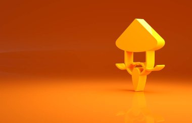 Sarı Asya ya da Çin konik hasır şapka ikonu turuncu arka planda izole edildi. Çinli adam. Minimalizm kavramı. 3d illüstrasyon 3B canlandırma.