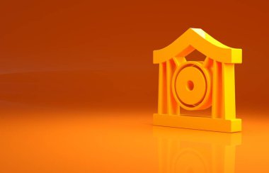Sarı gong müzik perküsyon enstrümanı dairesel metal disk ikonu turuncu arka planda izole edildi. Minimalizm kavramı. 3d illüstrasyon 3d canlandırma.