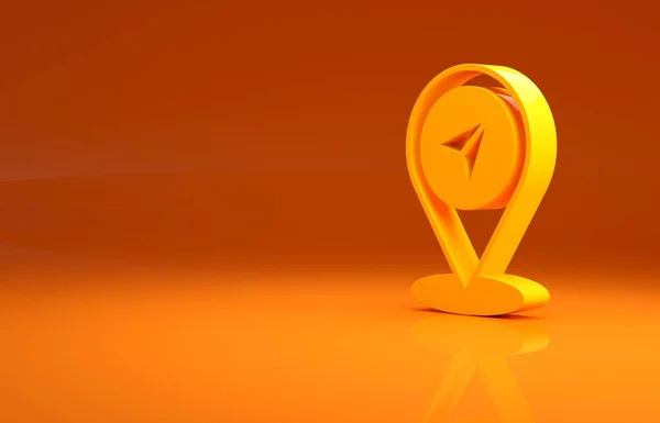 Mappa Gialla Icona Pin Isolato Sfondo Arancione Navigazione Puntatore Posizione — Foto Stock