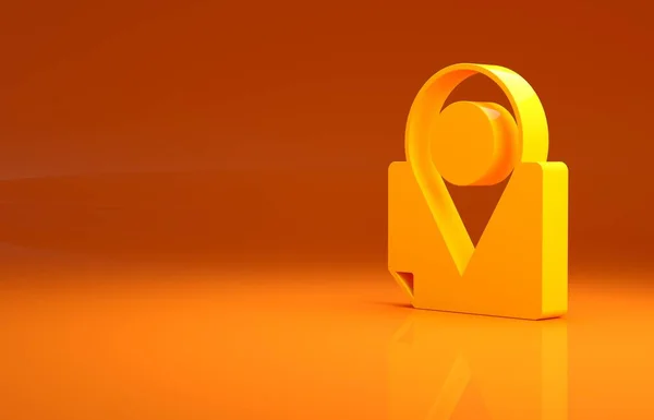 Κίτρινος Πτυσσόμενος Χάρτης Εικονίδιο Δείκτη Θέσης Που Απομονώνεται Πορτοκαλί Φόντο — Φωτογραφία Αρχείου