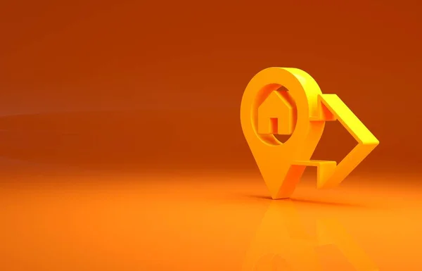 Gelber Kartenzeiger Mit Haussymbol Auf Orangefarbenem Hintergrund Markierungssymbol Für Den — Stockfoto