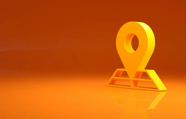 Gelbe Faltkarte Mit Ortsmarkierungssymbol Auf Orangefarbenem Hintergrund Minimalismus Konzept Illustration — Stockfoto