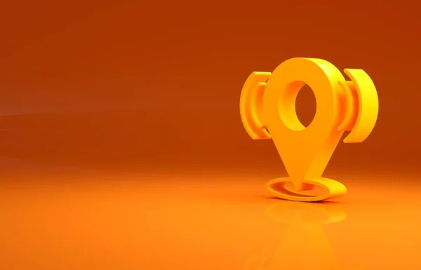 黄色の地図ピンのアイコンオレンジの背景に隔離された ナビゲーション ポインタ Gps 検索コンセプト 最小限の概念 3Dイラスト3Dレンダリング — ストック写真