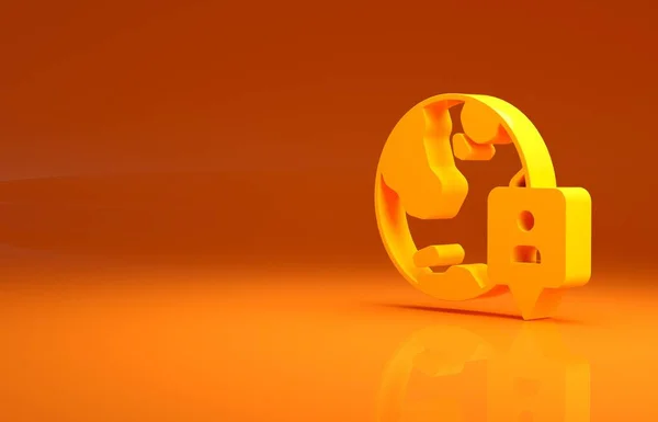 Gelbe Position Auf Dem Globus Symbol Isoliert Auf Orangefarbenem Hintergrund — Stockfoto