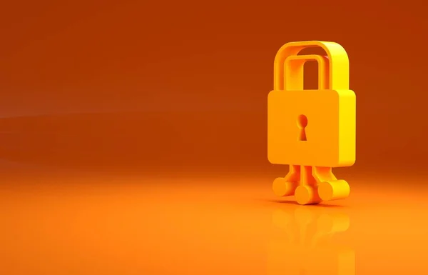 Icona Cyber Security Gialla Isolata Sfondo Arancione Lucchetto Chiuso Circuito — Foto Stock