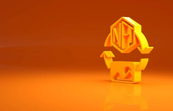 Gul Nft Digital Krypto Konst Ikon Isolerad Orange Bakgrund Icke — Stockfoto