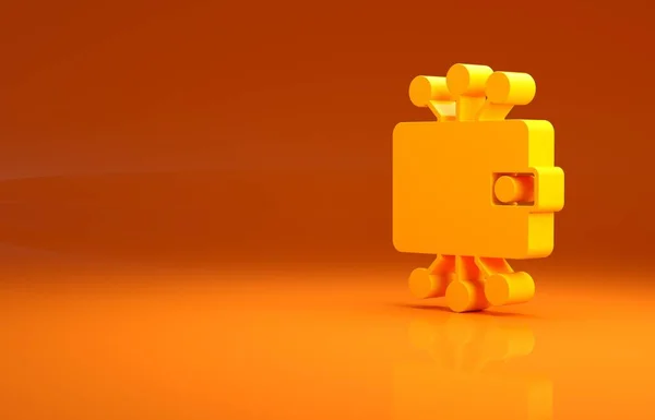 黄色の暗号通貨ウォレットアイコンはオレンジの背景に隔離されています 財布とビットコインのサイン 鉱業の概念 支払い 支払いアイコン 最小限の概念 3Dイラスト3Dレンダリング — ストック写真